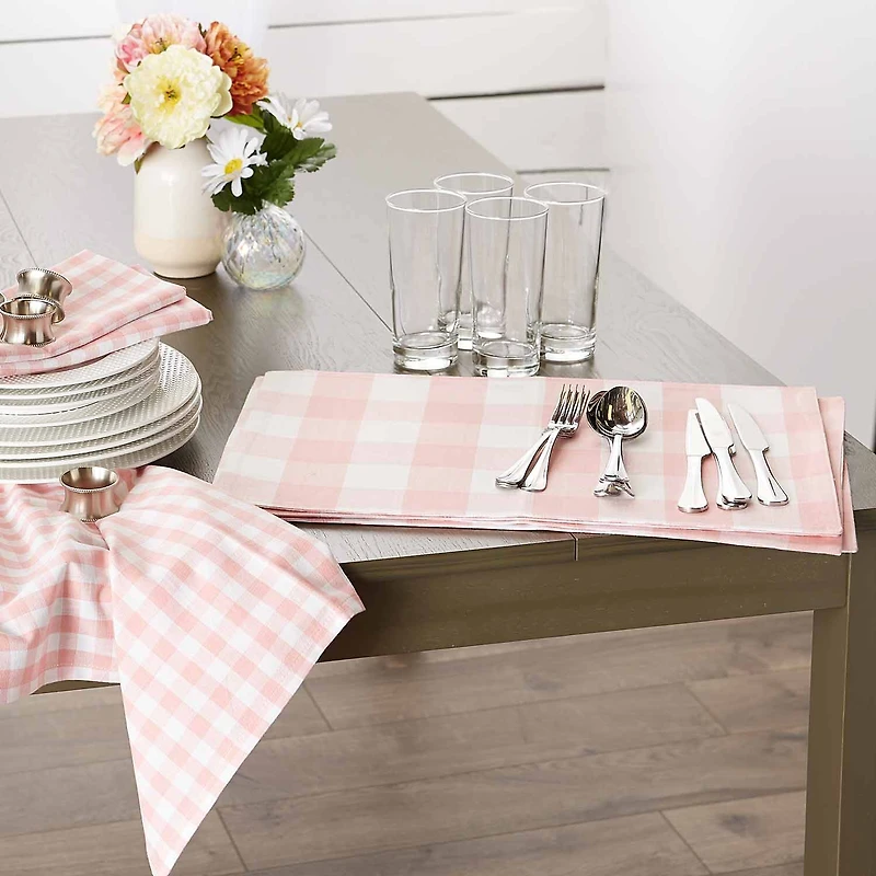 Design Imports Pink/White Reversible Gingham/Buffalo Check 4-pc. Placemats