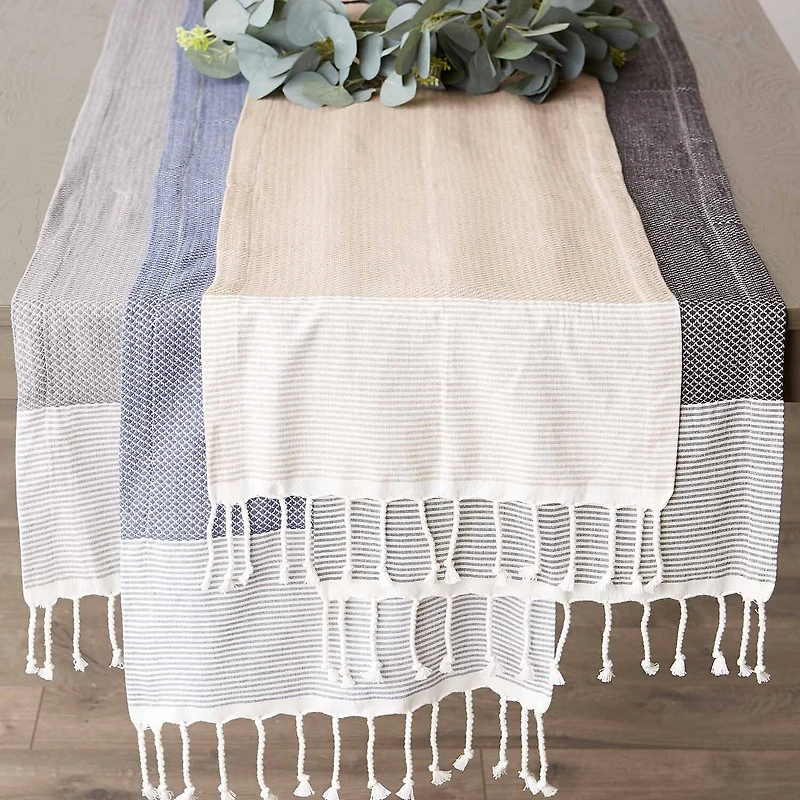 Design Imports Stone Bordered Dobby Table Runner