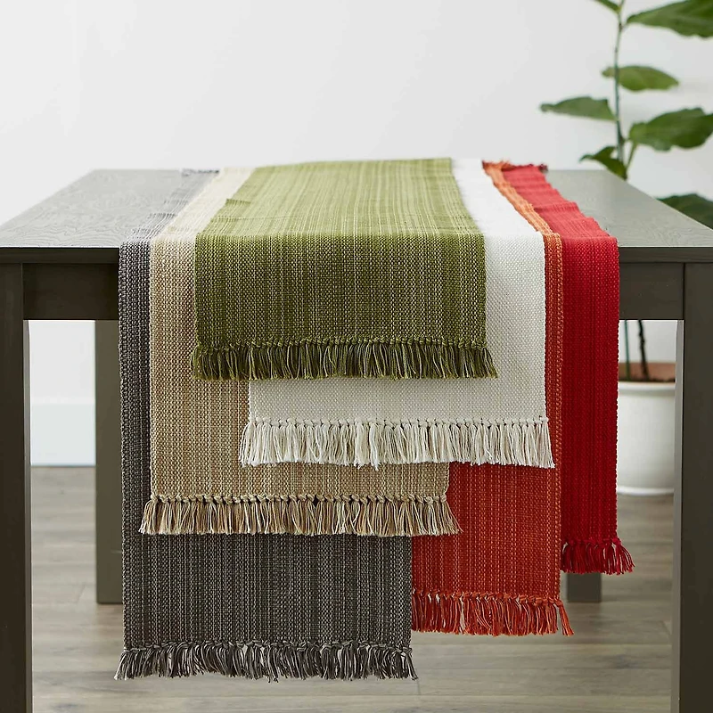 Design Imports Taupe Variegated Fringe Table Runner