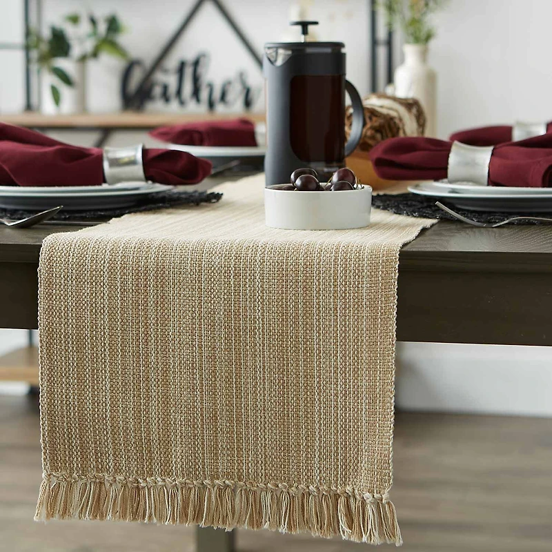 Design Imports Taupe Variegated Fringe Table Runner