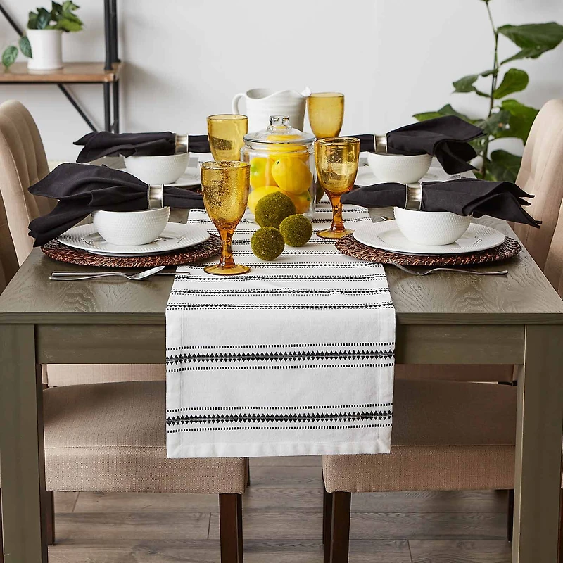 Design Imports Black Zig Dobby Stripe Table Runner