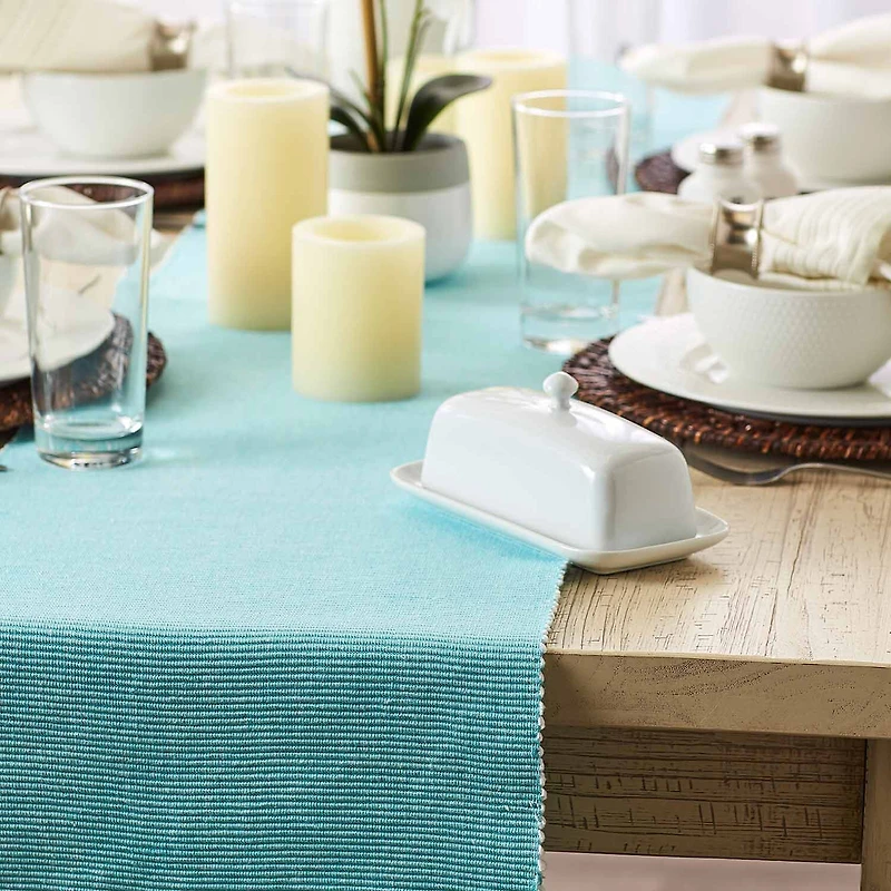 Design Imports Aqua/White 2-Tone Ribbed Table Runner