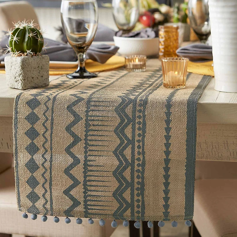 Design Imports Mineral Aztec Print On Natural Jute Table Runner
