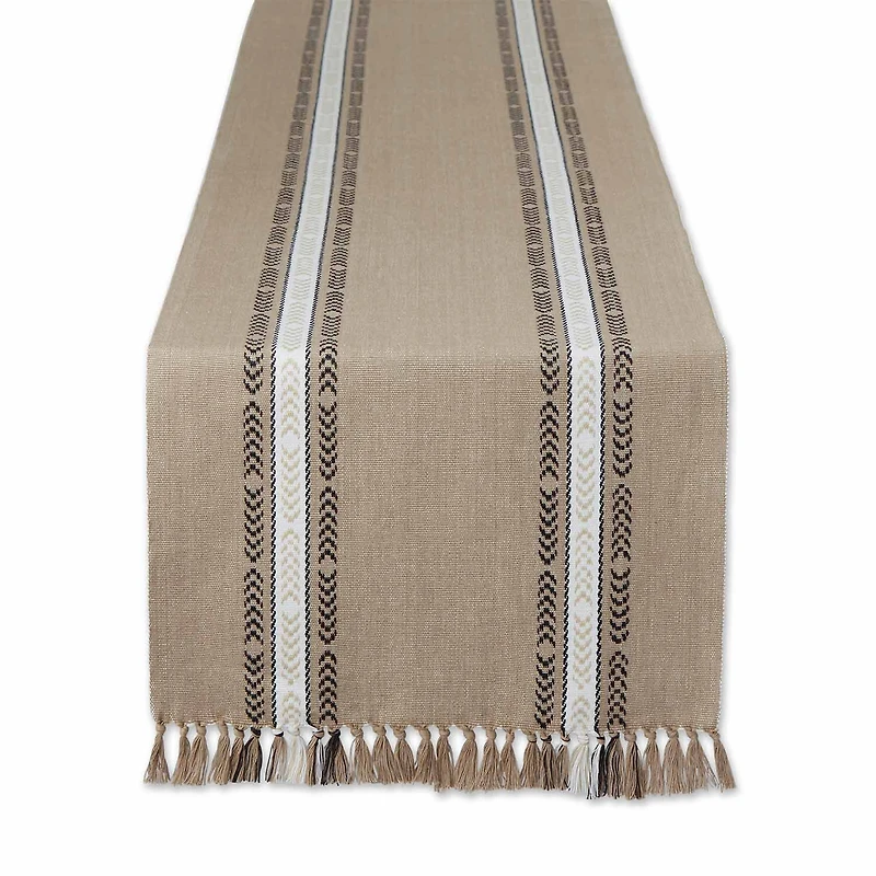 Design Imports Dobby Striped Fringe Ribbed Table Runners
