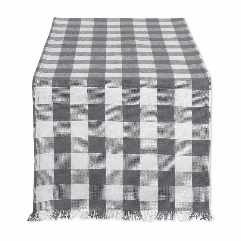 Design Imports Gray Heavyweight Check Fringed Table Runner