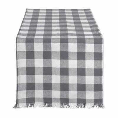 Design Imports Gray Heavyweight Check Fringed Table Runner