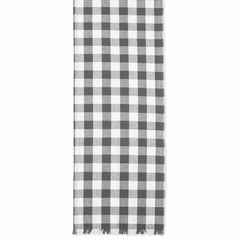Design Imports Gray Heavyweight Check Fringed Table Runner