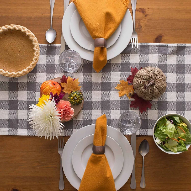 Design Imports Gray Heavyweight Check Fringed Table Runner