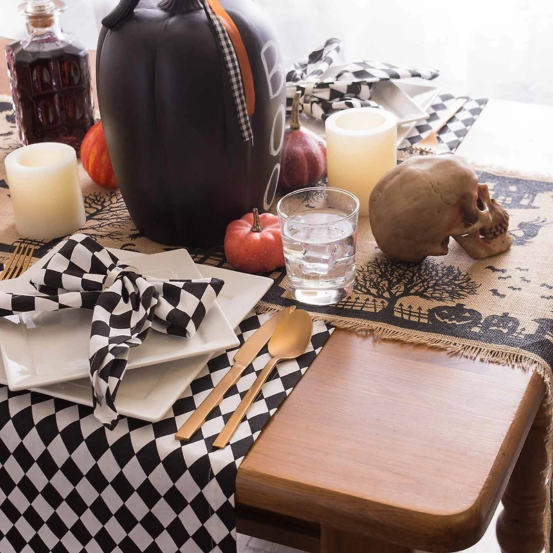 Design Imports Black And Cream Harlequin Print Table Runner