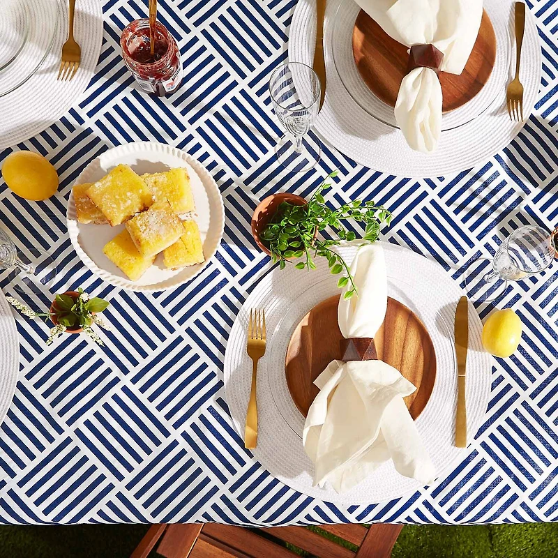 Design Imports Navy Grid Vinyl Tablecloth