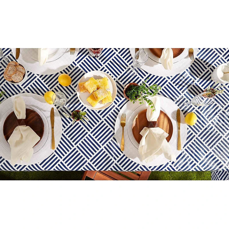Design Imports Navy Grid Vinyl Tablecloth