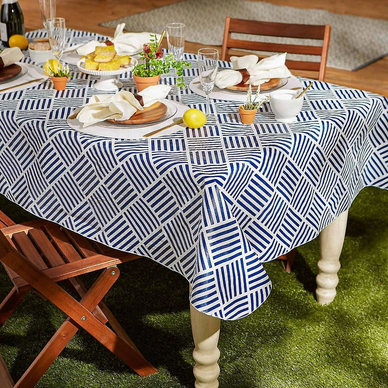Design Imports Navy Grid Vinyl Tablecloth