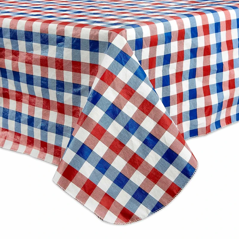 Design Imports Red White and Blue Check Vinyl Tablecloth