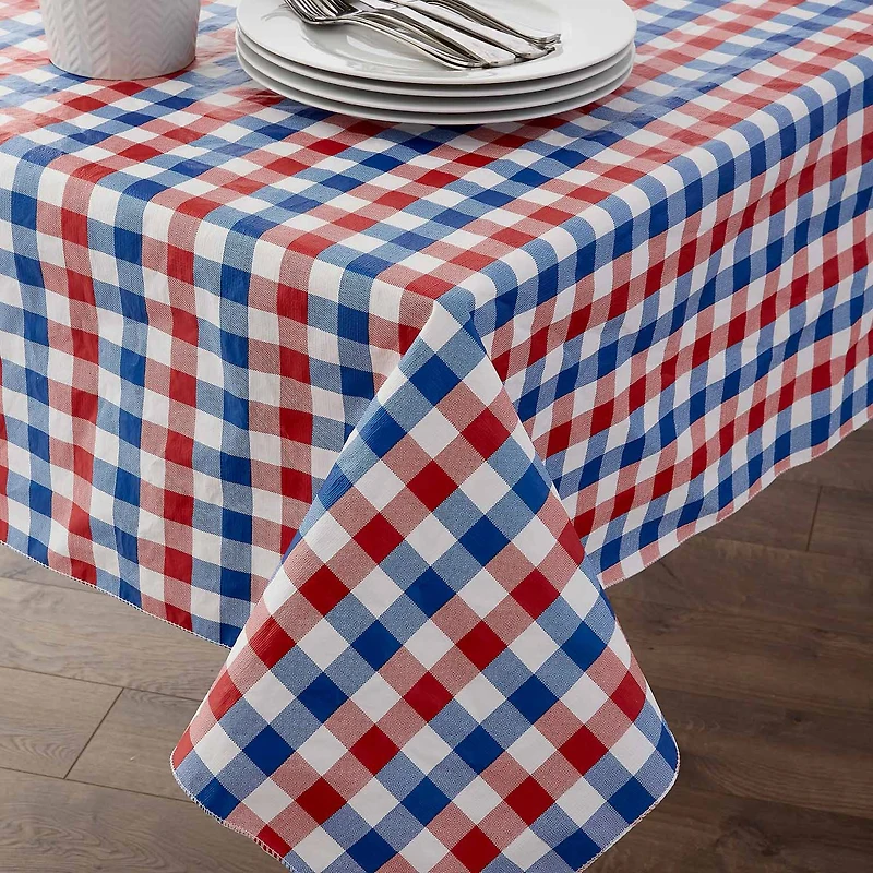 Design Imports Red White and Blue Check Vinyl Tablecloth