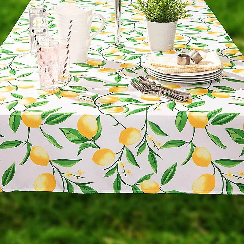 Design Imports Lemon Bliss Print Outdoor With Zipper Tablecloth