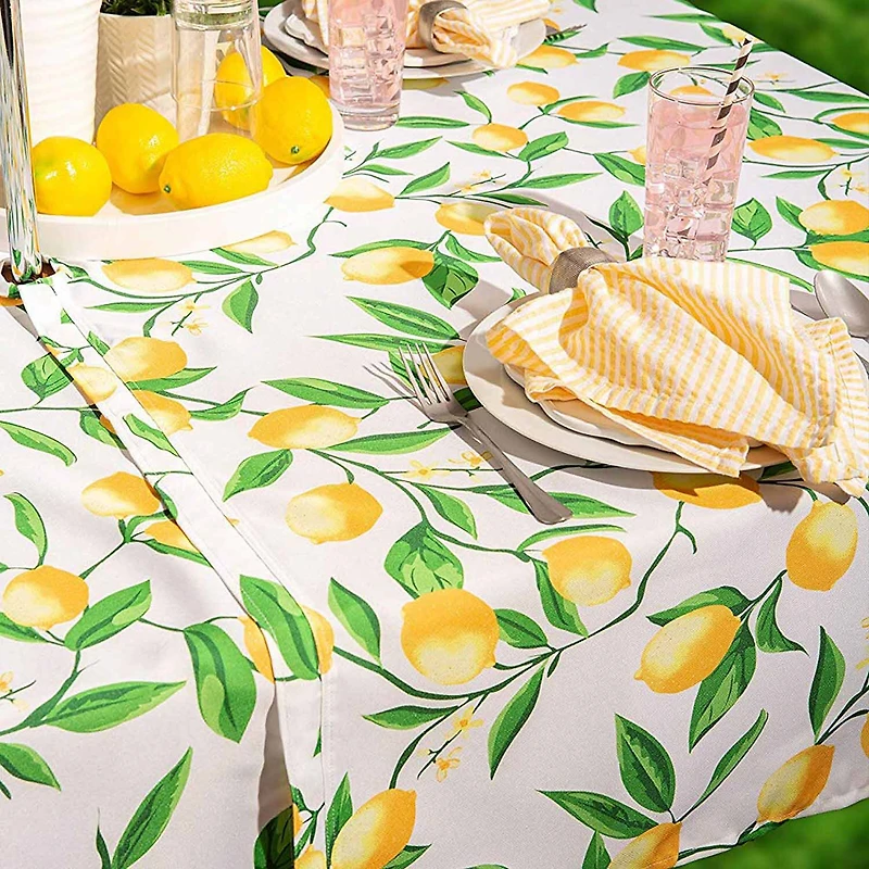 Design Imports Lemon Bliss Print Outdoor With Zipper Tablecloth