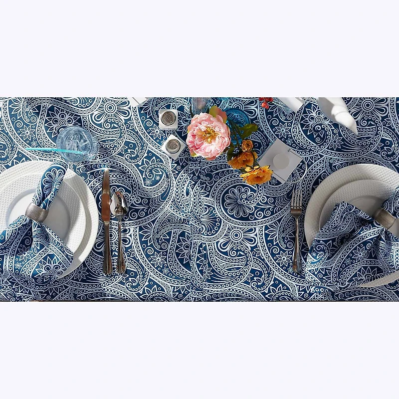 Design Imports Blue Paisley Print Outdoor Tablecloth