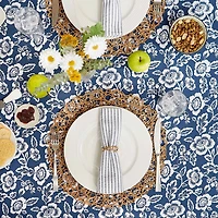 Design Imports Nautical Blue Floral Print Outdoor  With Zipper Tablecloth
