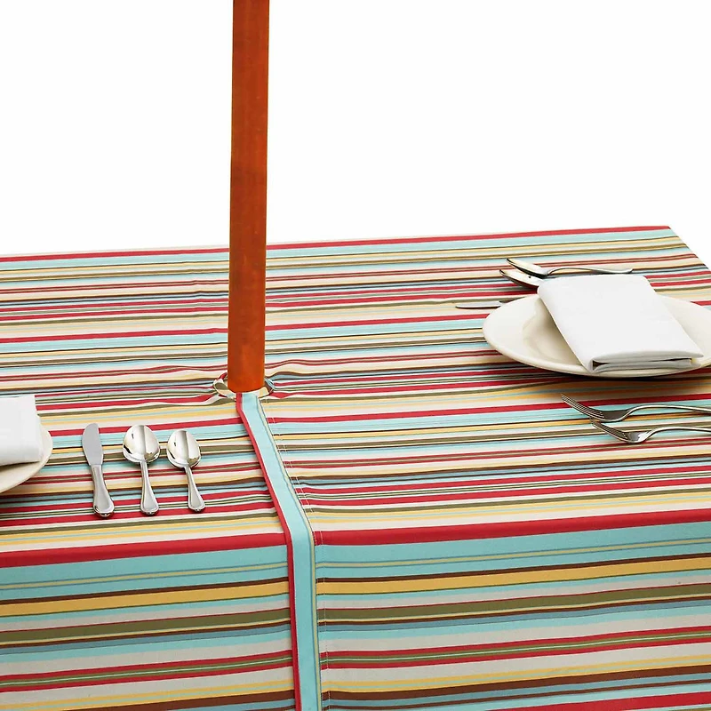 Design Imports Summer Stripe Outdoor  With Zipper Tablecloth