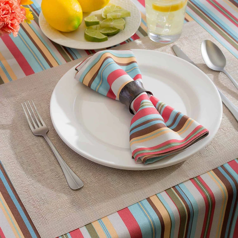 Design Imports Summer Stripe Outdoor With Zipper Tablecloth