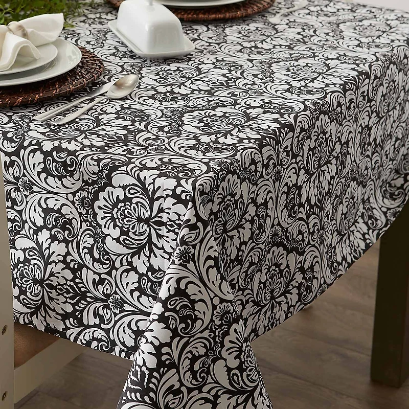 Design Imports Black Damask Tablecloth