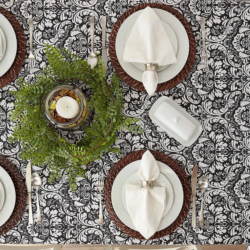Design Imports Black Damask Tablecloth
