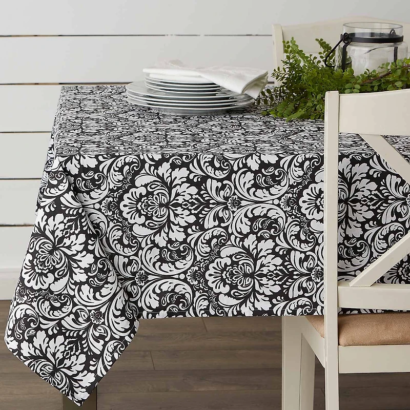 Design Imports Black Damask Tablecloth