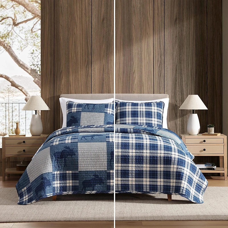 Eddie Bauer Moose Patchwork Easy Care Quilt Set