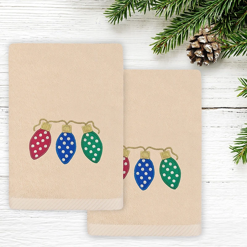 Linum Home Textiles Christmas Twinkle Embroidered 2-pc. Hand Towel