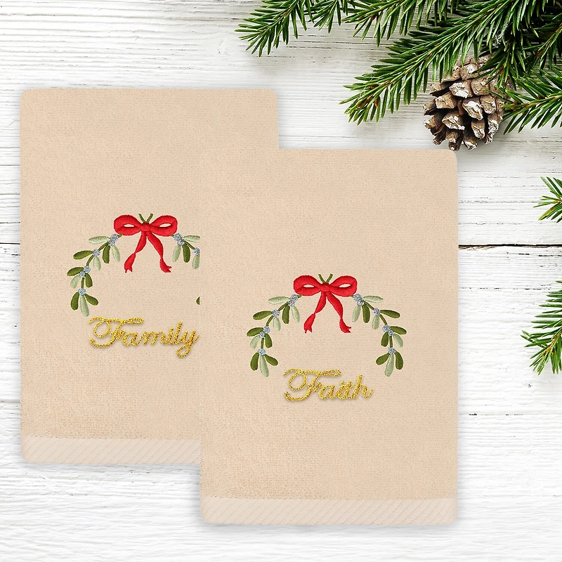 Linum Home Textiles Christmas Ideals Embroidered 2-pc. Hand Towel
