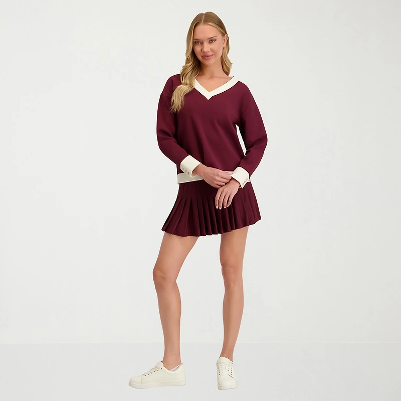 Stella Parker Womens V Neck Long Sleeve Sweatshirt