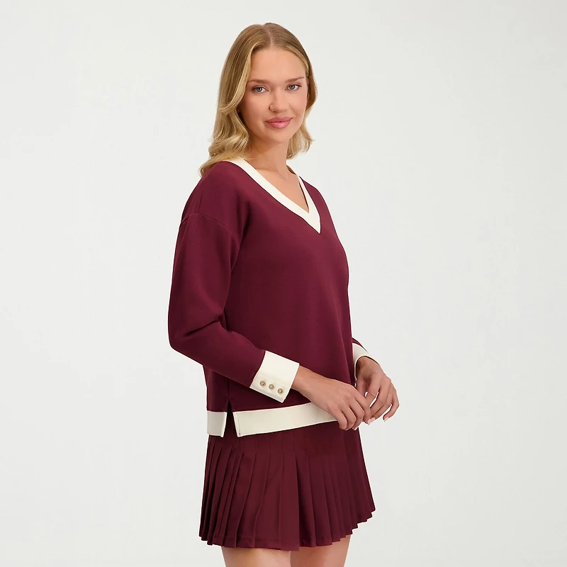 Stella Parker Womens V Neck Long Sleeve Sweatshirt