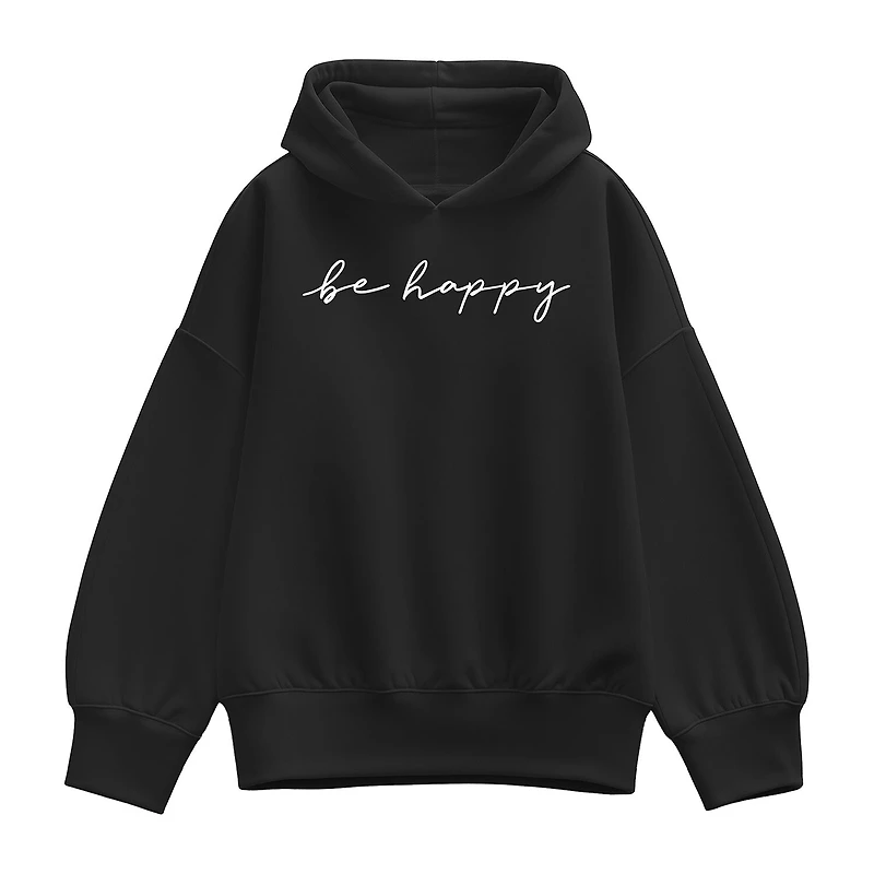 Be Happy Script Womens Long Sleeve Hoodie
