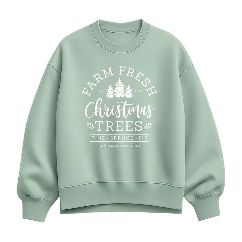 Farm Fresh Trees Womens Crew Neck Long Sleeve Sweatshirt