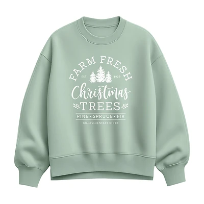 Farm Fresh Trees Womens Crew Neck Long Sleeve Sweatshirt