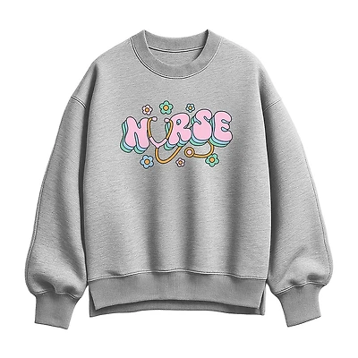 Nurse Flowers Womens Crew Neck Long Sleeve Pullover Sweater