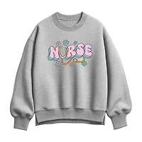 Nurse Flowers Womens Crew Neck Long Sleeve Sweatshirt
