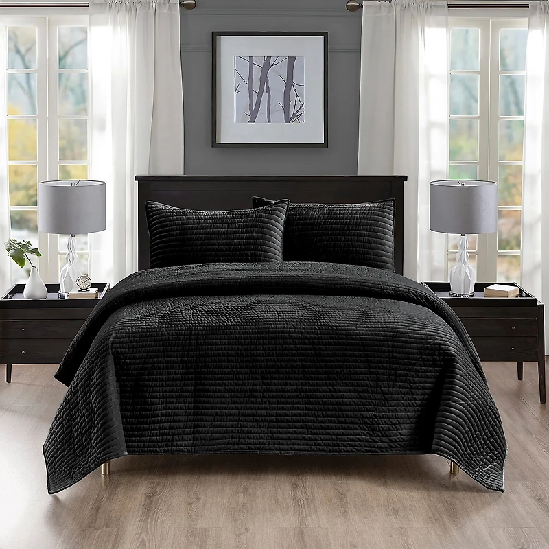 Pointehaven Velvet Channel Design Oversized Quilt Set