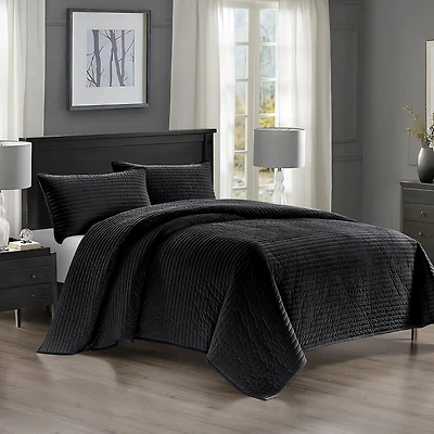 Pointehaven Velvet Channel Design Oversized Quilt Set
