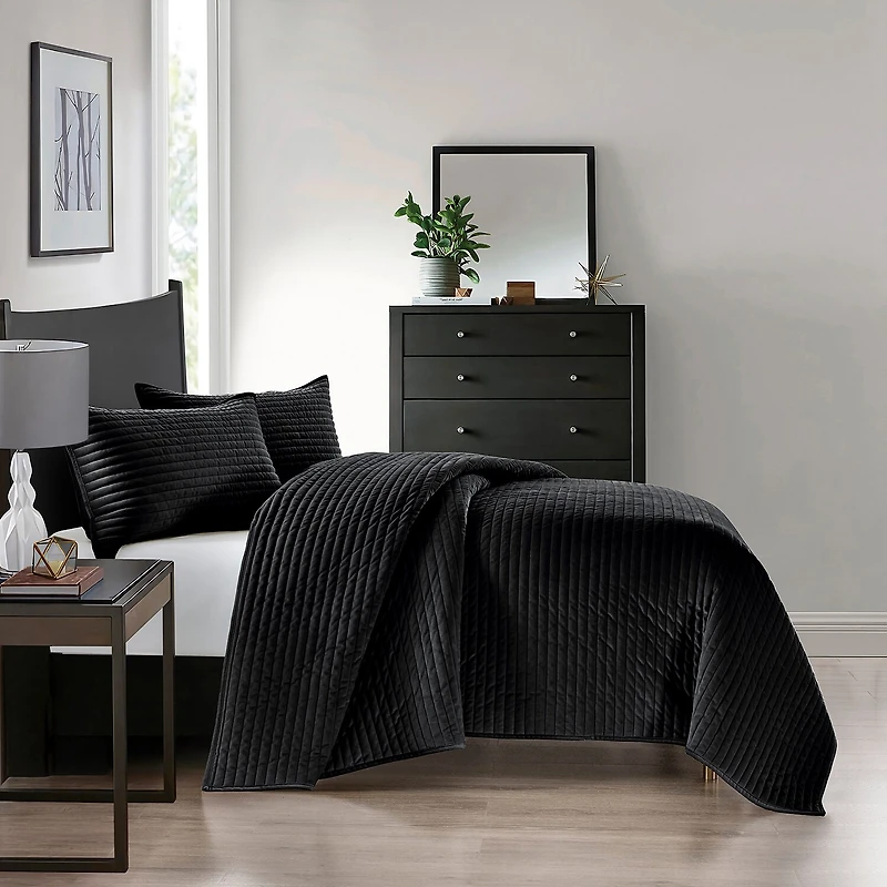 Pointehaven Velvet Channel Design Oversized Quilt Set