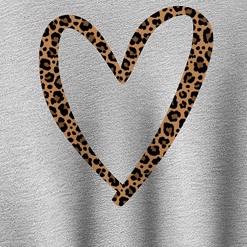 Leopard Heart Womens Crew Neck Long Sleeve Sweatshirt