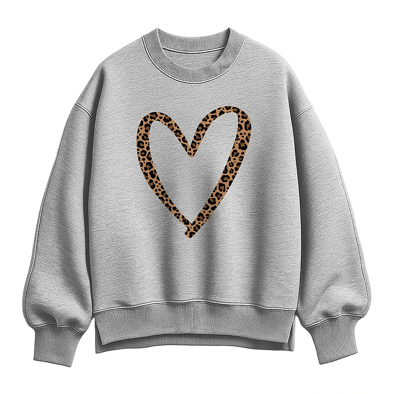 Leopard Heart Womens Crew Neck Long Sleeve Sweatshirt