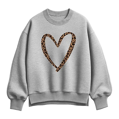 Leopard Heart Womens Crew Neck Long Sleeve Sweatshirt