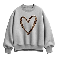 Leopard Heart Womens Crew Neck Long Sleeve Sweatshirt