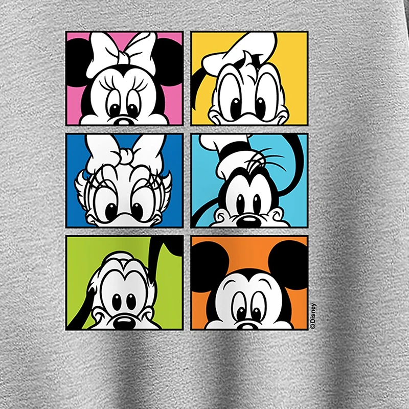 Character Grid Womens Crew Neck Long Sleeve Mickey and Friends Sweatshirt