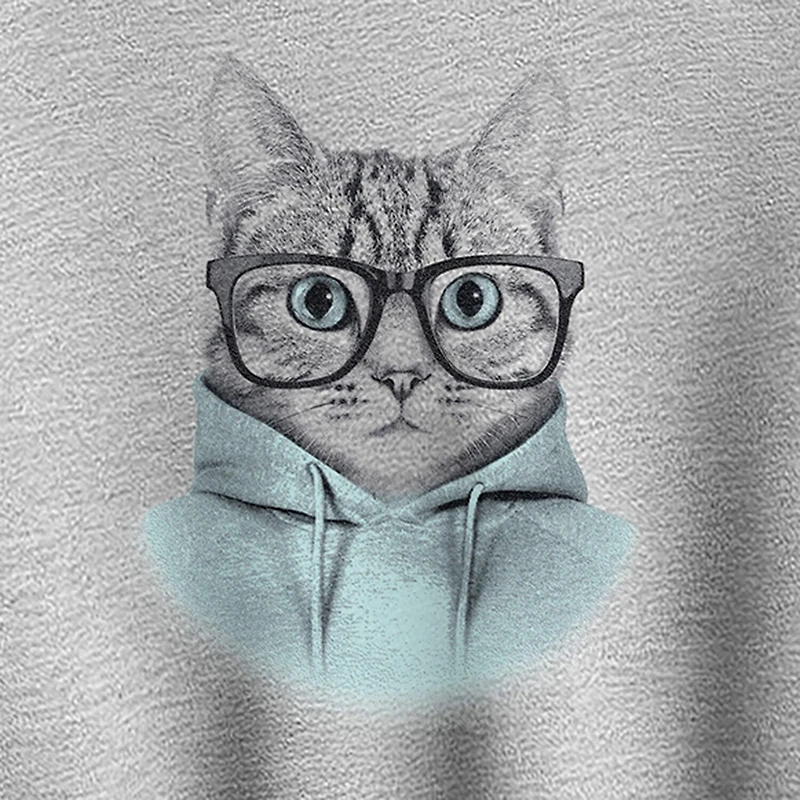 Hipster Cat Womens Crew Neck Long Sleeve Sweatshirt