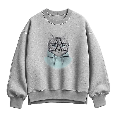 Hipster Cat Womens Crew Neck Long Sleeve Pullover Sweater