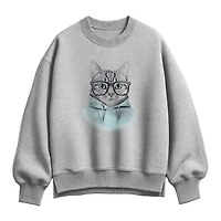 Hipster Cat Womens Crew Neck Long Sleeve Sweatshirt