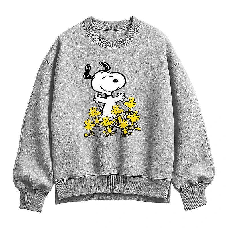 Snoopy And Woodstock Womens Crew Neck Long Sleeve Peanuts Sweatshirt
