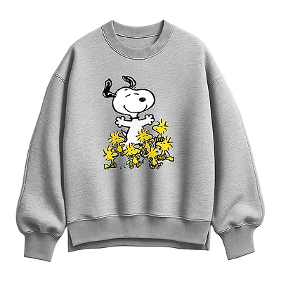 Snoopy And Woodstock Womens Crew Neck Long Sleeve Peanuts Sweatshirt